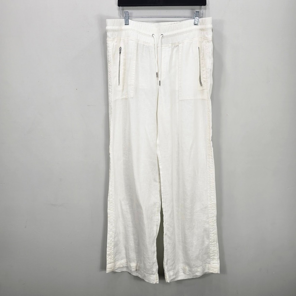 Athleta Wide Leg Pants 16 White 100% Linen Coastal Drawstring Trousers‎ NEW NWT